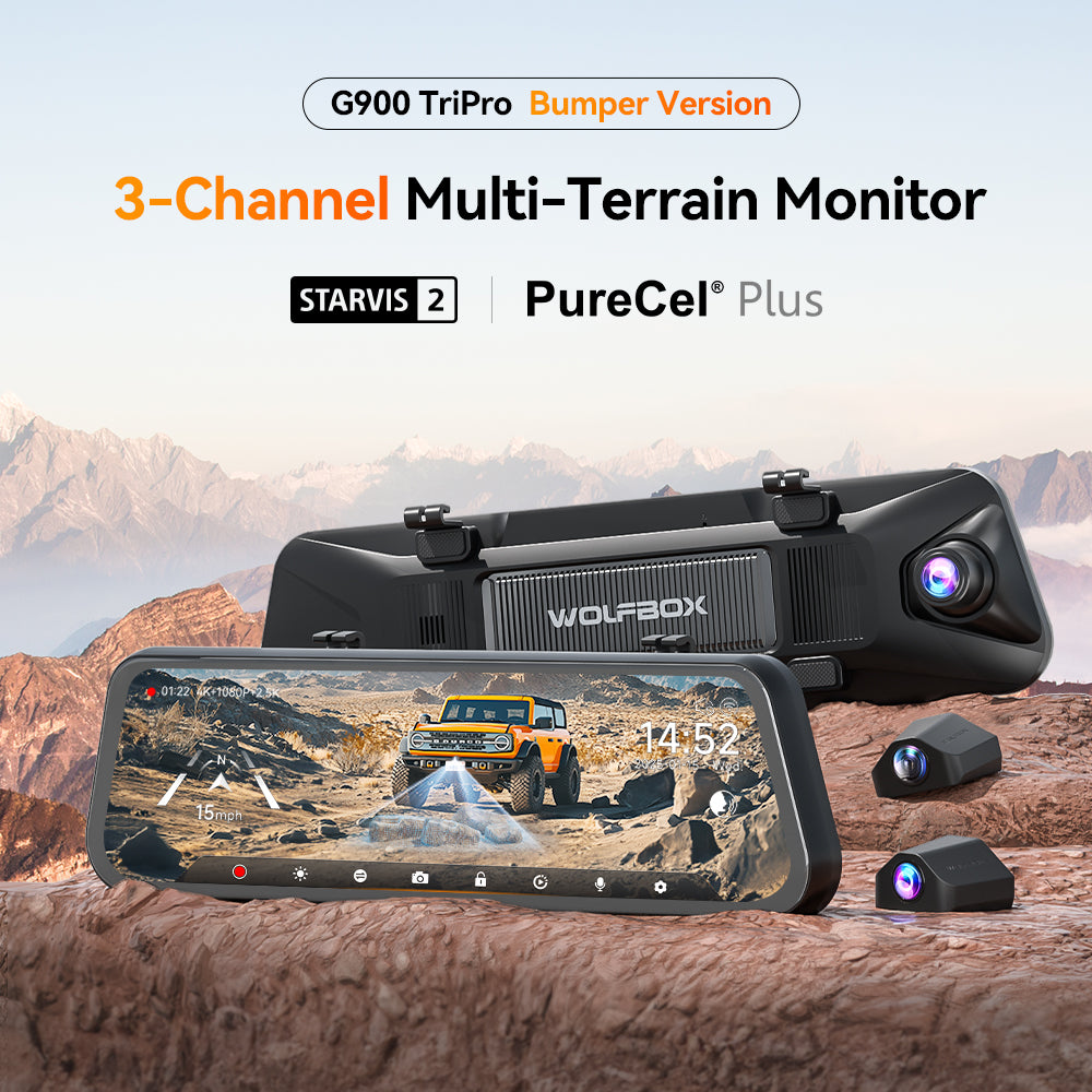 WOLFBOX G900TriPro Bumper Version 3 Channel Rearview Mirror Camera