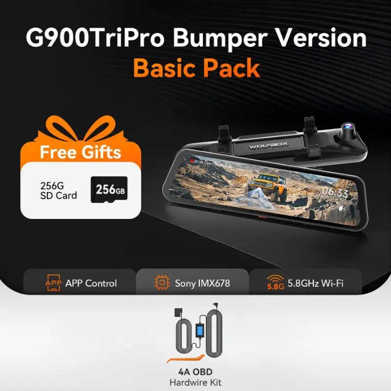 WOLFBOX G900TriPro Bumper Version 3 Channel Rearview Mirror Camera